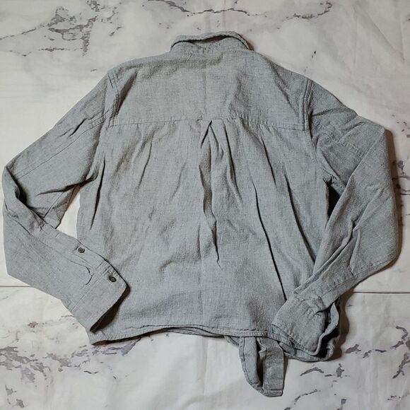 Madewell Gray Cotton Tie Front Button Down Shirt - Picture 4 of 4